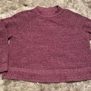 100% Cotton - Women's Loose Fit Shaker-Stitch Pink Crewneck Sweater